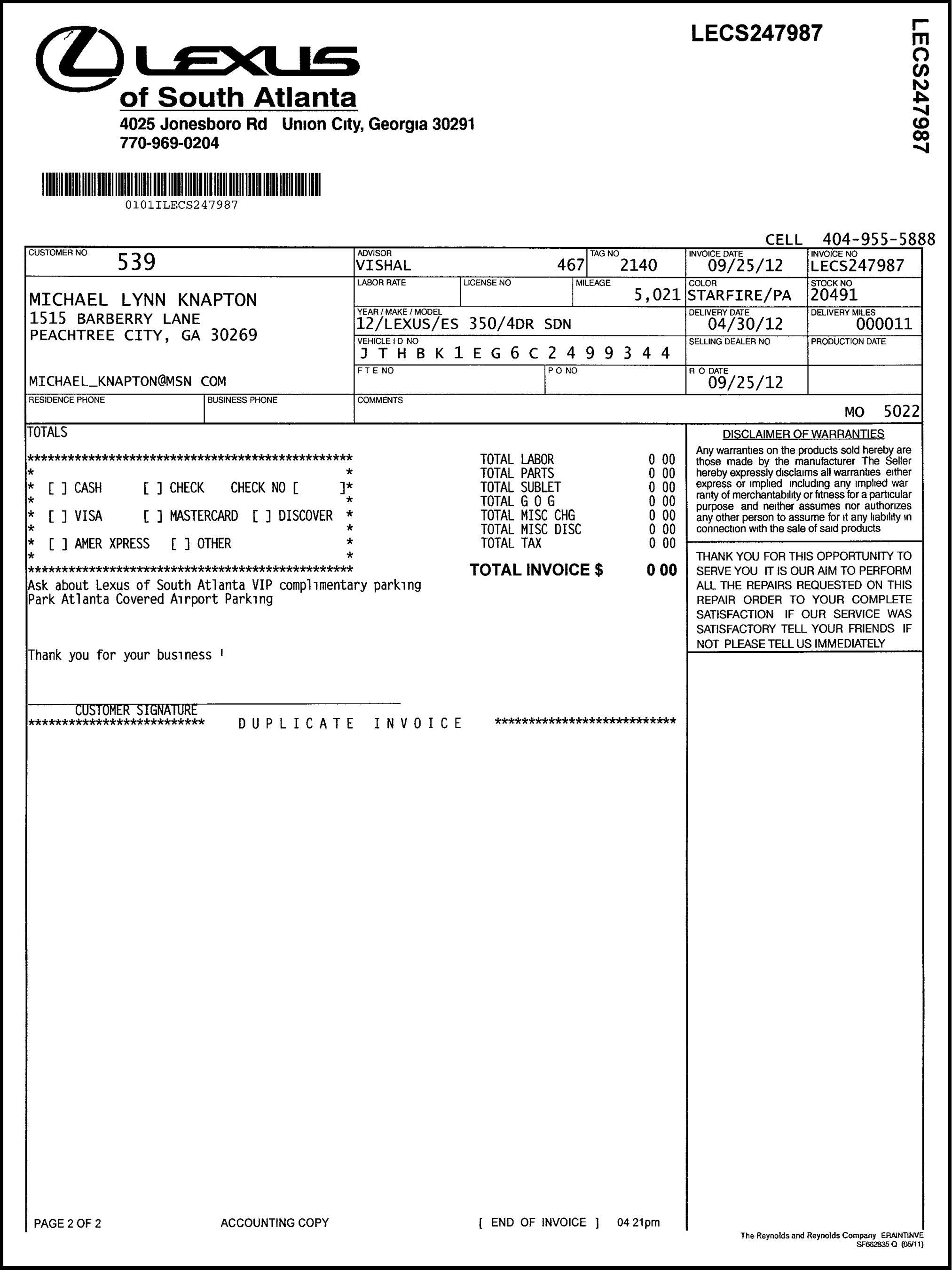 View Scanned Repair Order